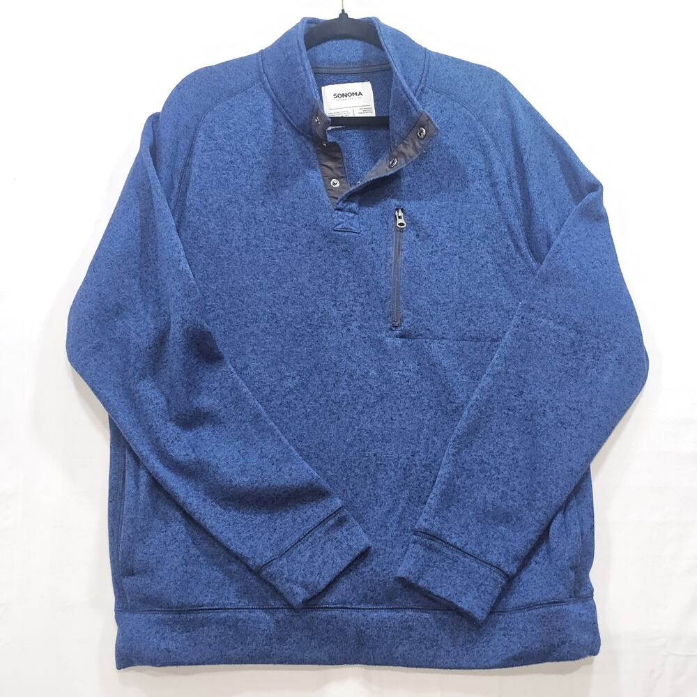 Sonoma Men's Good For Life Blue Fleece 1/4 Snap Mock Neck Sweater Size XXL
